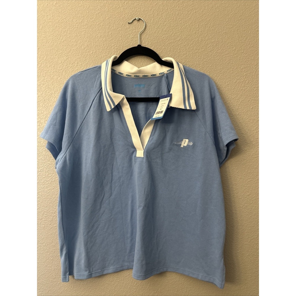 NWT Prince Pickleball Women's Short Sleeve Polo Shirt Light Blue Size XXL